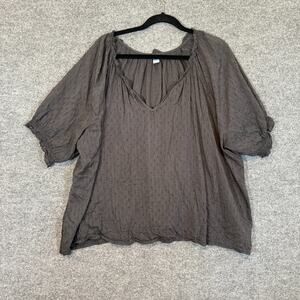 Old Navy Shirt Womens 3X XXXL Gray Short Sleeve Bohemian Plus Size Vneck